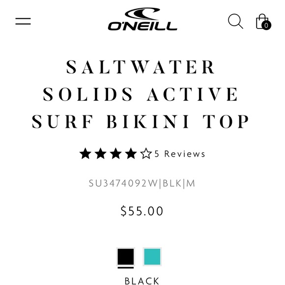 SALTWATER SOLIDS ACTIVE SURF BIKINI TOP Size: M - Picture 4 of 5